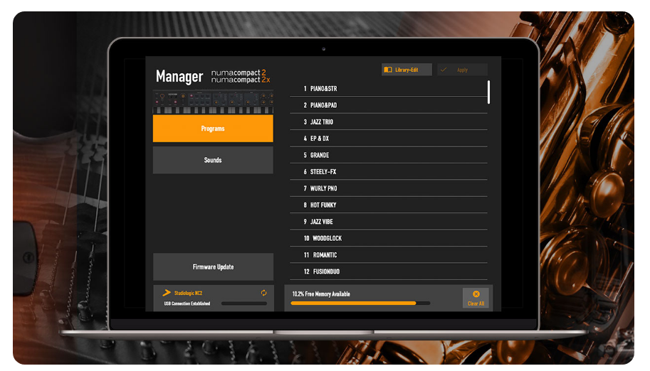 La schermata principale del nuovo Sound Manager Numa Compact di Studiologic